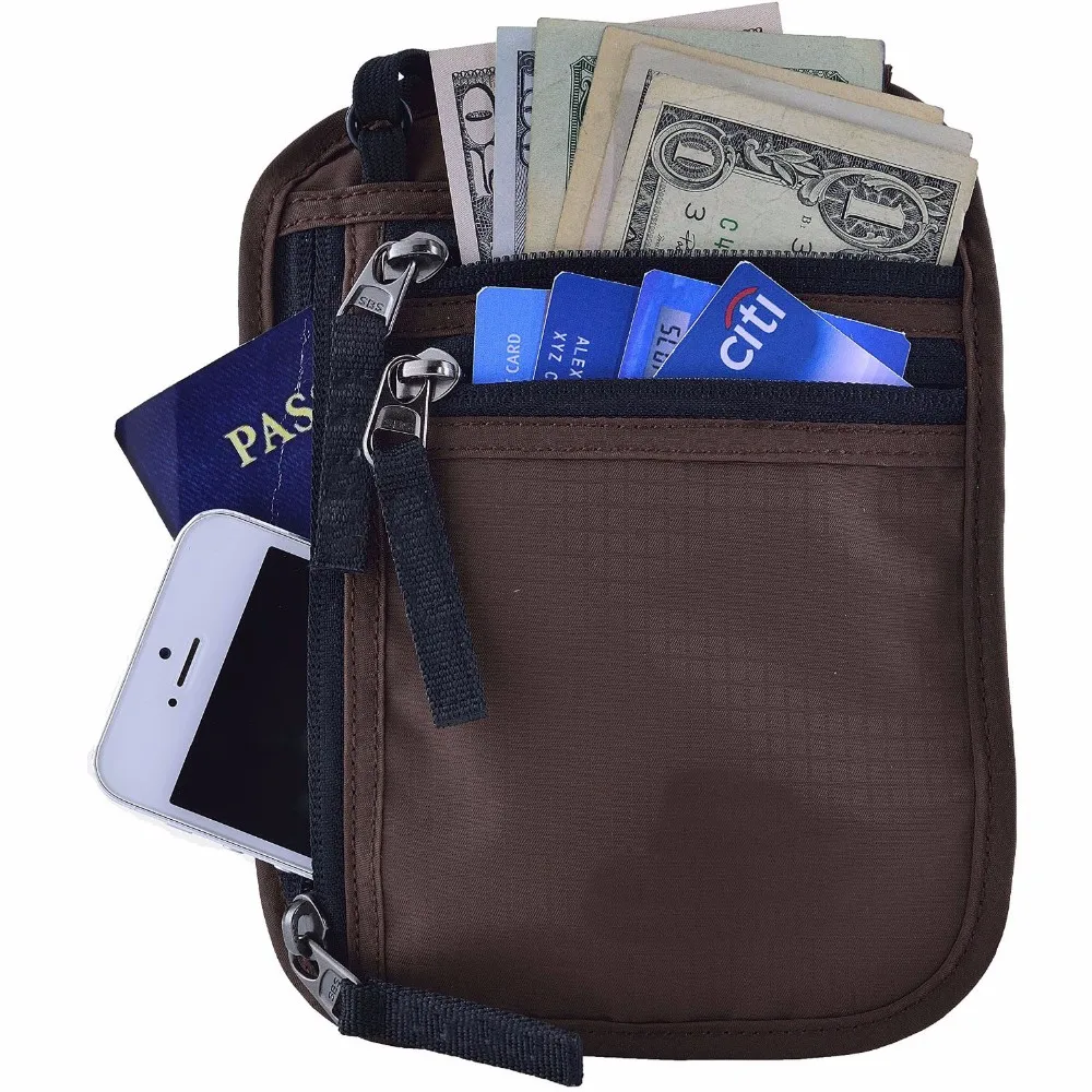 Nylon Mesh Neck Wallet Card Passport Holder Bag Belt Rfid Blocking ...