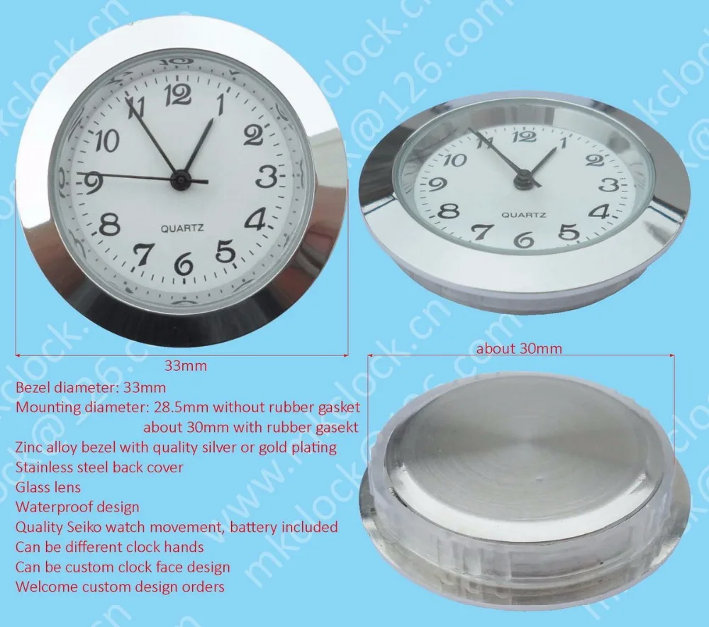 33mm Metal Clock Insert Clock Waterproof Clock Insert Clock Fit Up ...