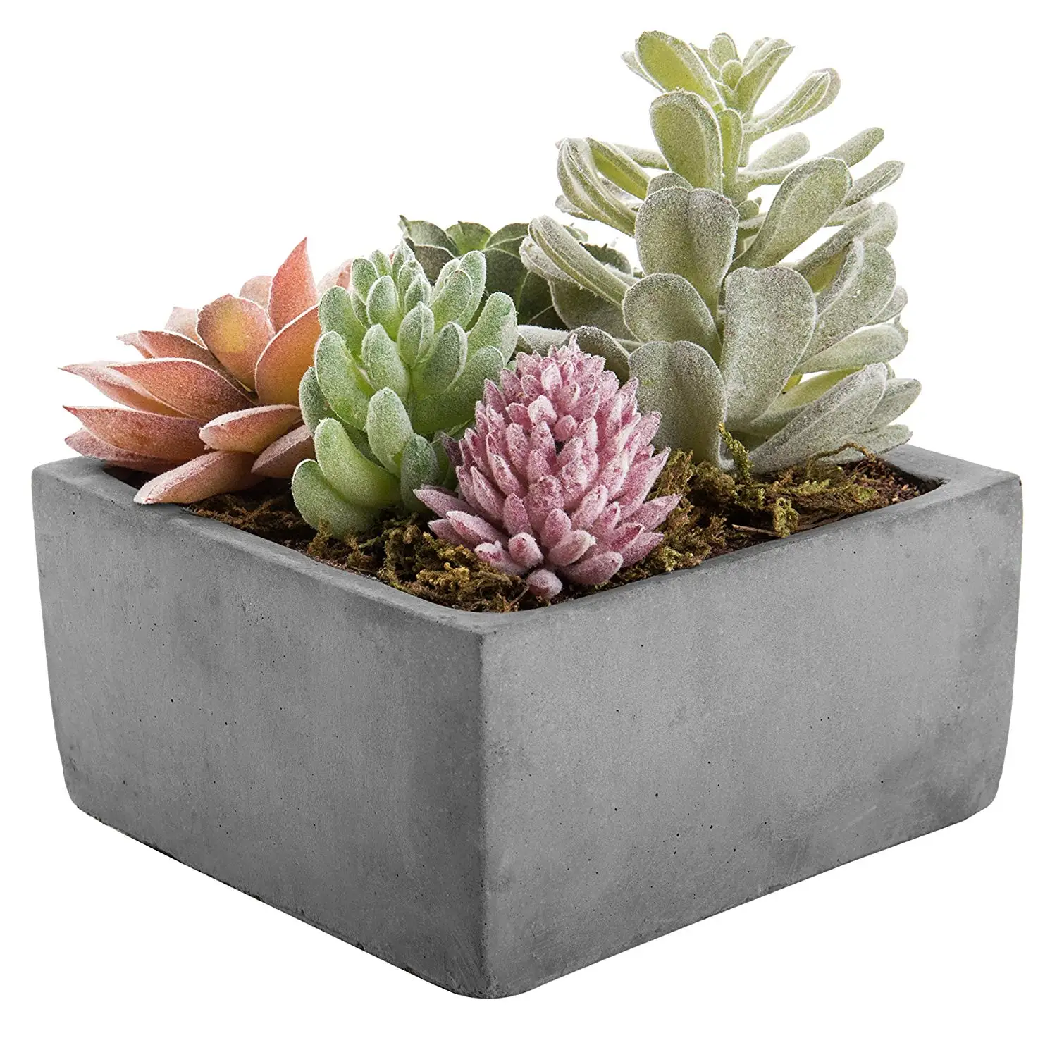 MyGift Mixed Faux Succulent Plant Arrangement in Cement-Tone Clay Planter (Assortment 3)