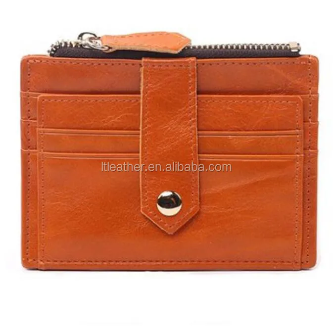 Oil wax leather card holder custom mini case mens slim minimalist rfid blocking genuine leather credit card wallet