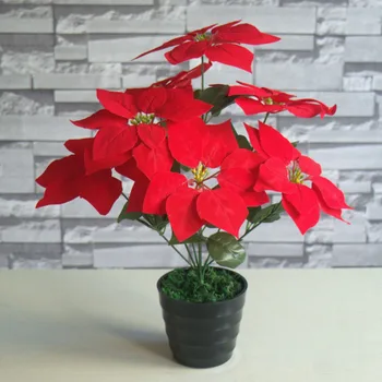 7 Kepala Buatan Beludru  Merah  Xmas Bunga  Poinsettia Natal 