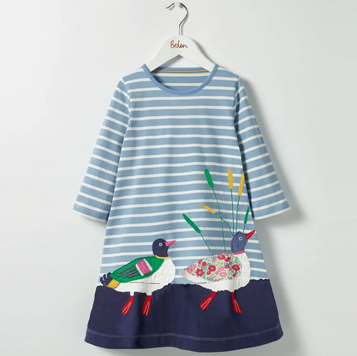 Dark Blue Baby Girls Dresses Spring And Autumn Wear Cotton & Polyester