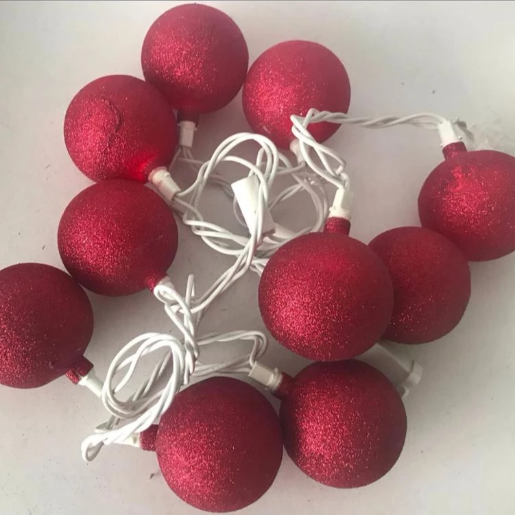 Custom Christmas Tree Led Ornament Light Lighted Up 6cm Red Globe Led Xmas Ball Chain Outdoor Waterproof  Garland  Decoration