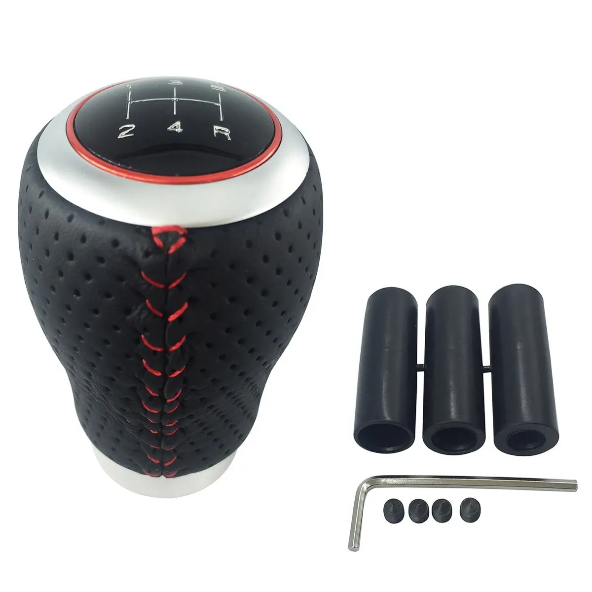 Abfer Shift Knob Leather 5 Speed Manual Car Gear Shift Head Shifter Lever Stick (Red Line)