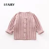 Infant Button Up Outwear Baby Girls Rib Knitted Pink Sweater Cardigan