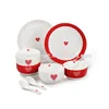 Full set white and red round ceramic korean tableware