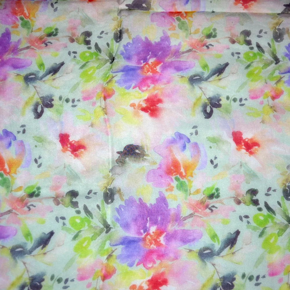 Flowers Pattern Printed Pure 100% Silk Chiffon Fabric - Buy Silk ...