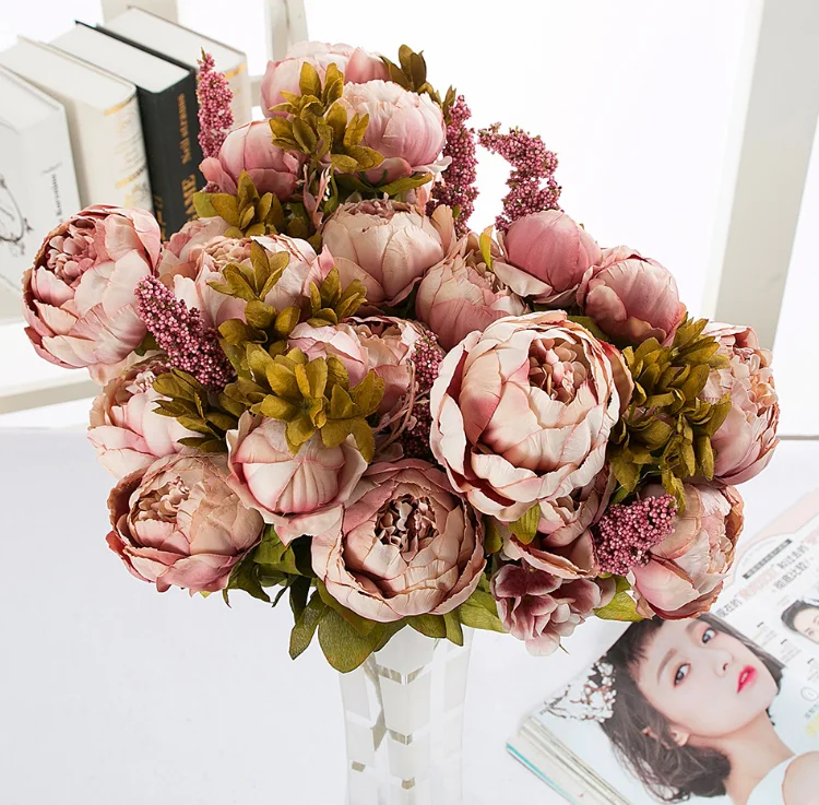 Holiday Decoration Vintage Artificial Peony Silk Flowers Bouquet Buy