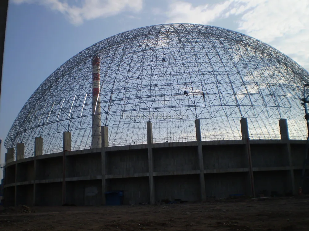 Light steel large space frame steel structure dome cement warehouse