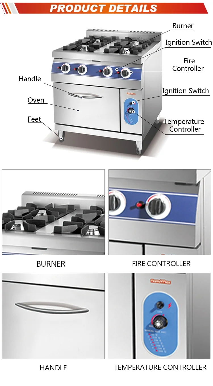 Freestanding Installation Gas Power Source Cooking Ranges With