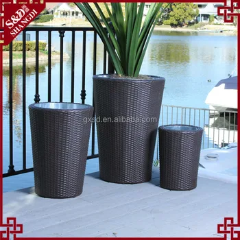 Waterproof Resin Wicker Round Tall Garden Planter Outdoor Patio Waterproof Resin Wicker Round Tall Garden Planter Outdoor Patio Decorative Pots Plant