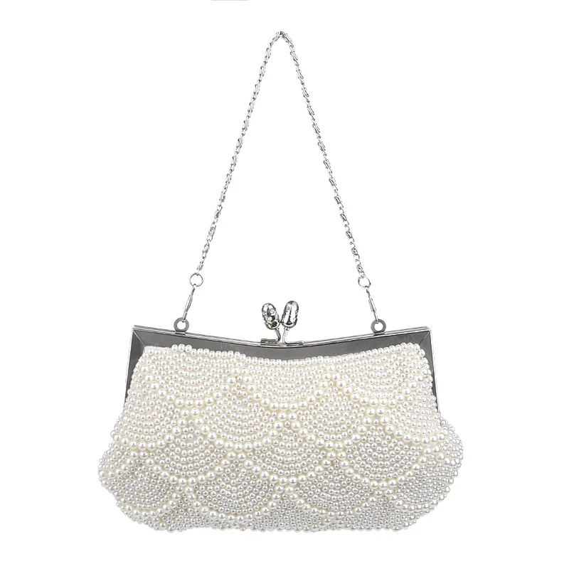 White Pearl Women's Evening Dinner Clutch Bag Bride Bag For Wedding