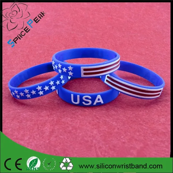 USA Flag Silicone Rubber Bracelet Wristband Thin Red Blue White Line Bangle 