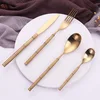 Wholesale New Design Western Style Stainless Steel Gold Cutlery Set with Bamboo Shape Handle