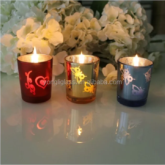 Factory price glass plating candle holder, plating votive candle glass cup, glass holders for Christmas
