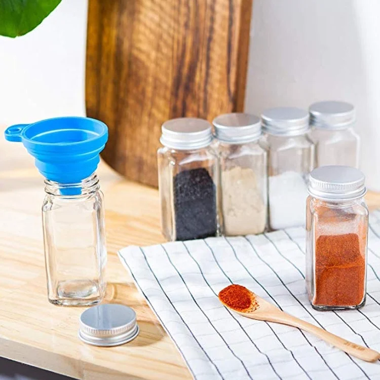 custom design 120ml 180ml 6oz empty seasoning packaging bottle 4oz square glass spice jar with shaker tops funnel label maker