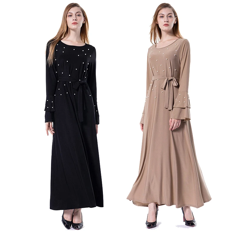 Muslim Modern Design Elegant Solid Colors Abaya With Peal Malaysian ...