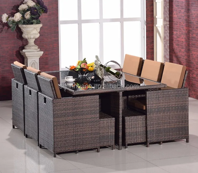 11pcs Outdoor Pe Rattan Dining Chair And Table Wicker Dining Sets Buy