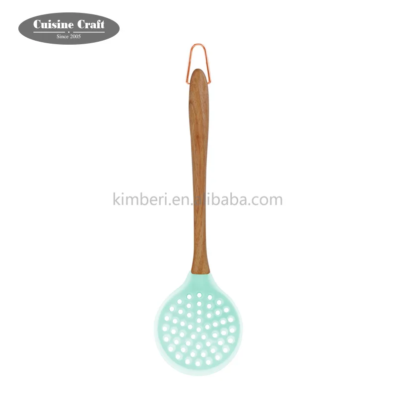 Ecofriendly Kitchen Utensils Silicone Skimmer With Acacia Wood Handle