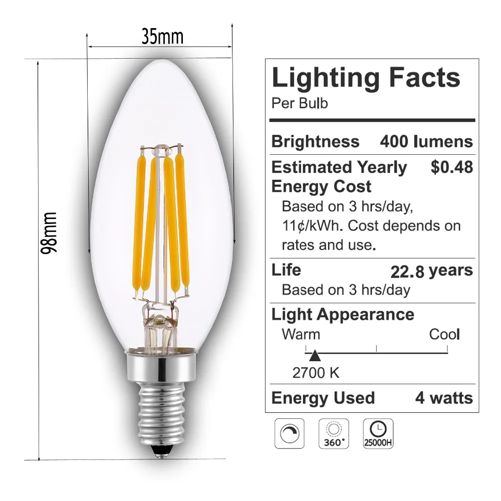 Ce Erp Rohs Certified Led Bulb 2w 4w 6w E27 E14 Candle Lights Dimmable