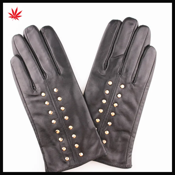 Ladies high quality fashion sheep leather gloves with rivet