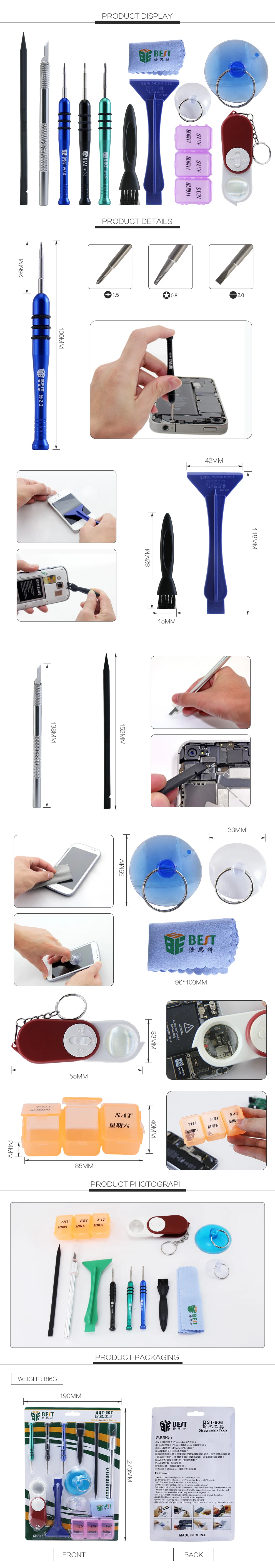 BST-607 12 in 1 Precision Magnetic Screwdriver opening tools kit for iPhone MacBook Mobile Phone Tablet PC Repair Tools Kit