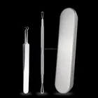 Amazon hot sale 2 pcs stainless steel blackhead removal tweezers blemish pimple acne comedone extractor in tin box