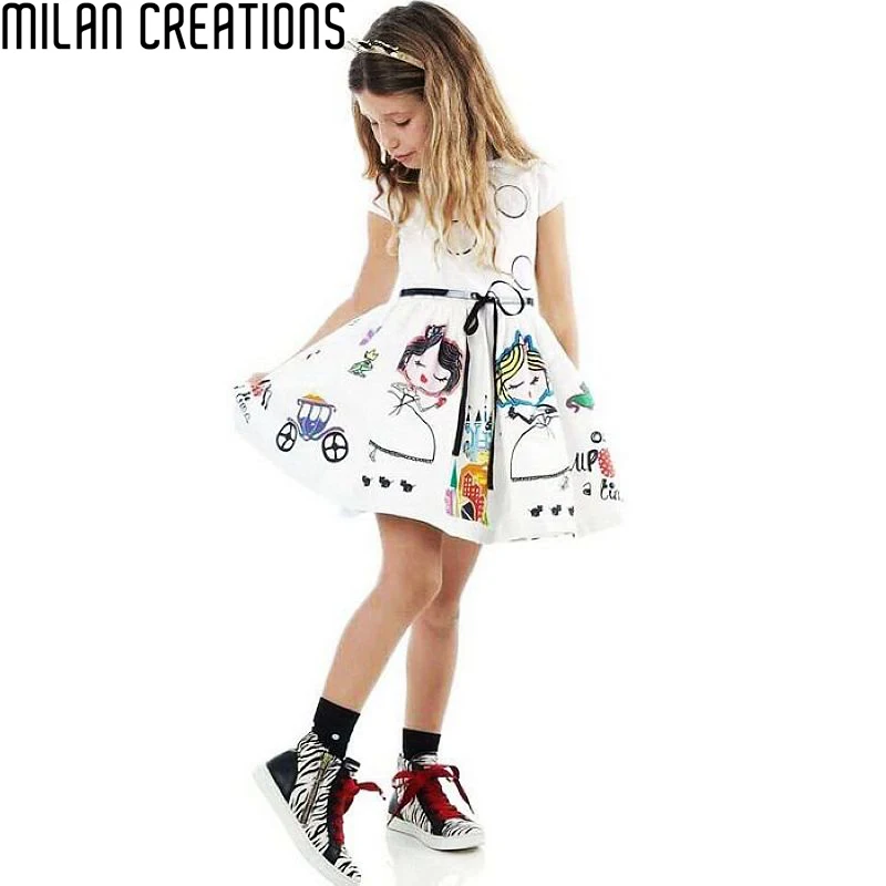 Girls Party Dresses 2016 Fashion Children Summer Dress Princess Character Print Kids Clothes Brand Baby Girls