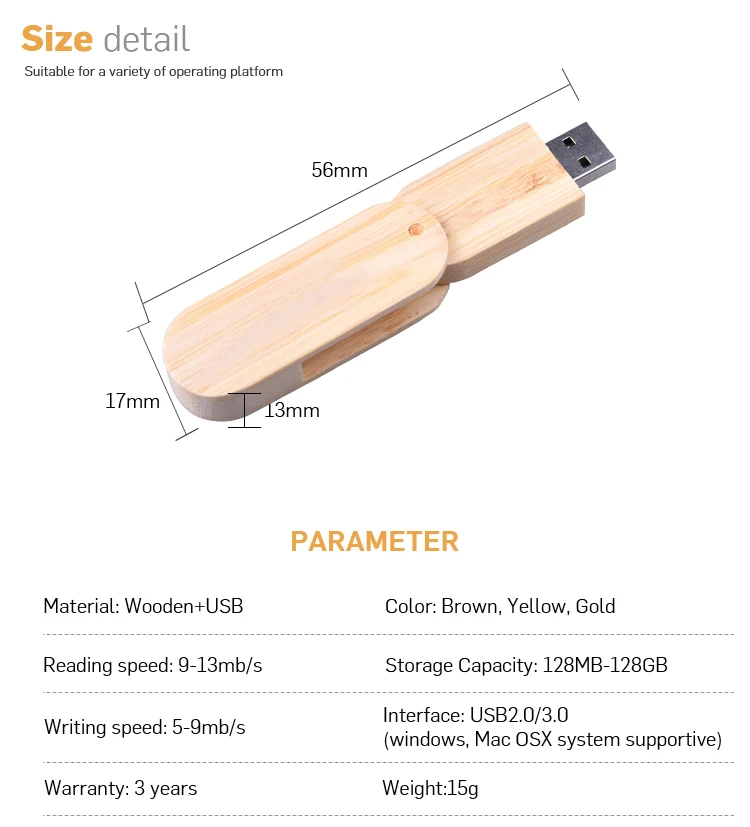 Promotion Rectangle Wood 4GB USB Flash Drive