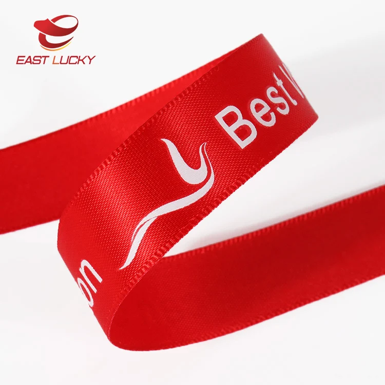 High Density Custom Polyester Red Satin Ribbon With Brand Logo - Buy ...