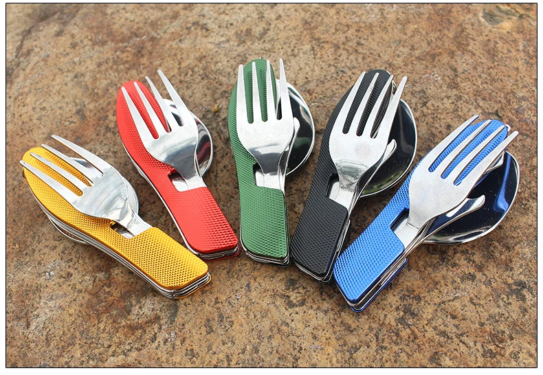 Stainless Steel Military Outdoor Pocket Army Knife With Spoon Fork Set