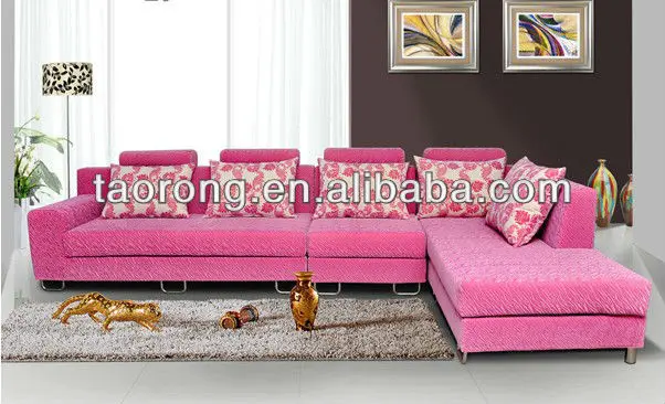 Kamar hotel l bentuk kayu jok sofa  warna  pink  ruang  tamu  