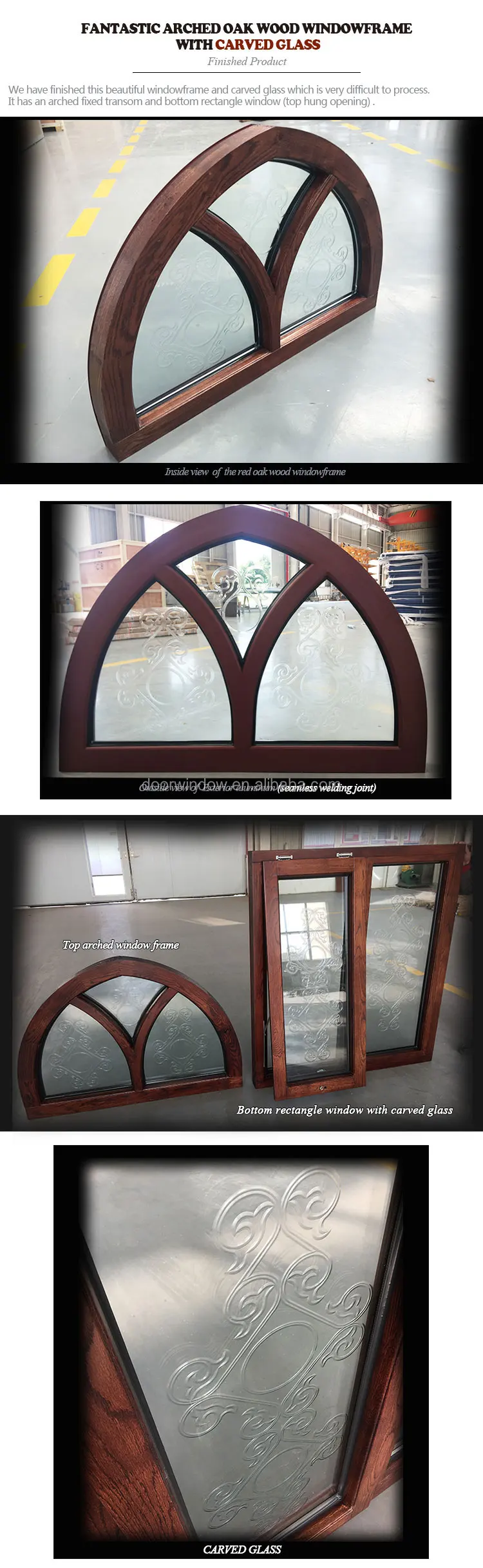 CSA/AAMA/NAMI Certification Aluminum Clad Solid Wood Window With Arched Top