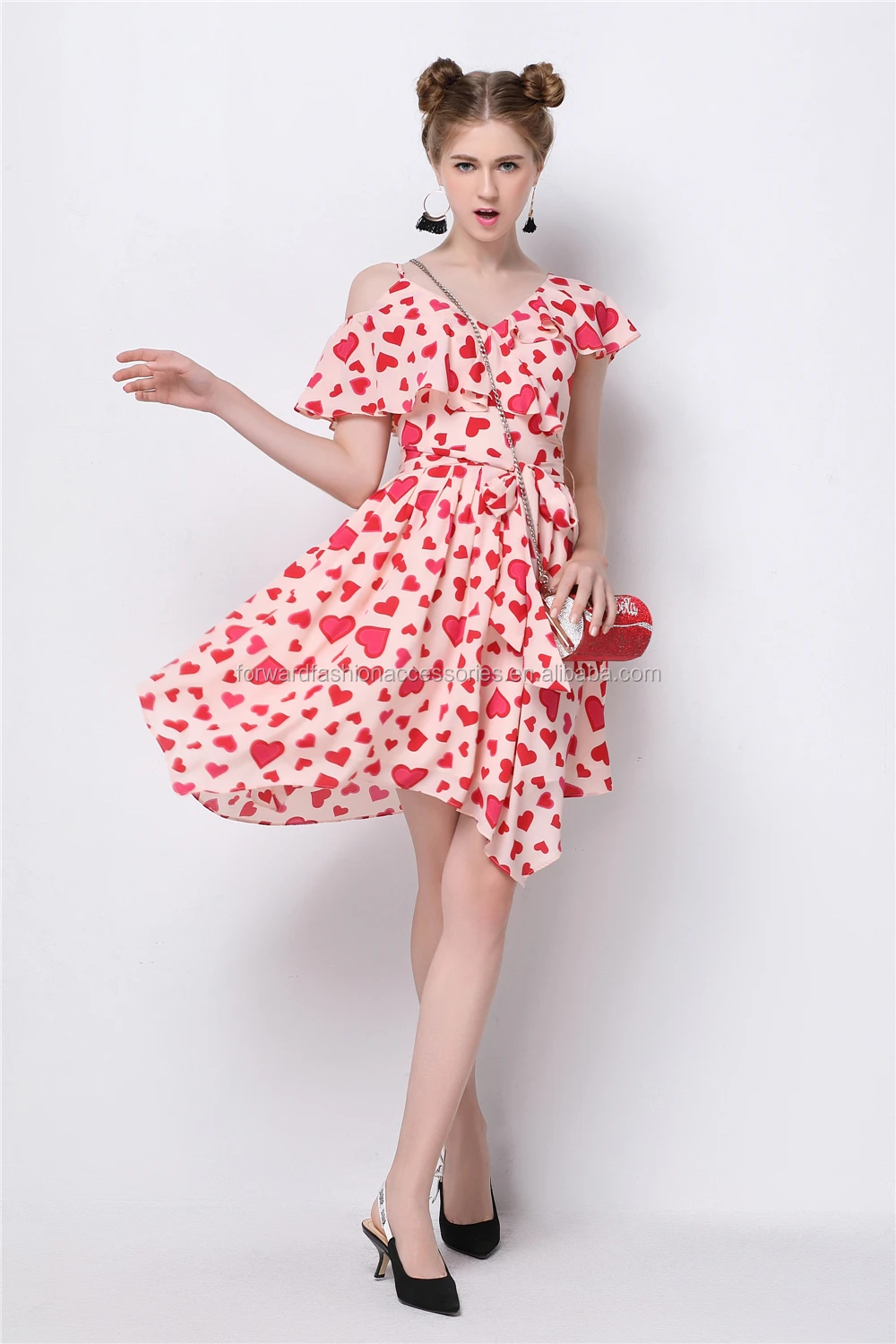 2017 Women Fashion Clothing Print Chiffon Sashes Asymmetrical Normal