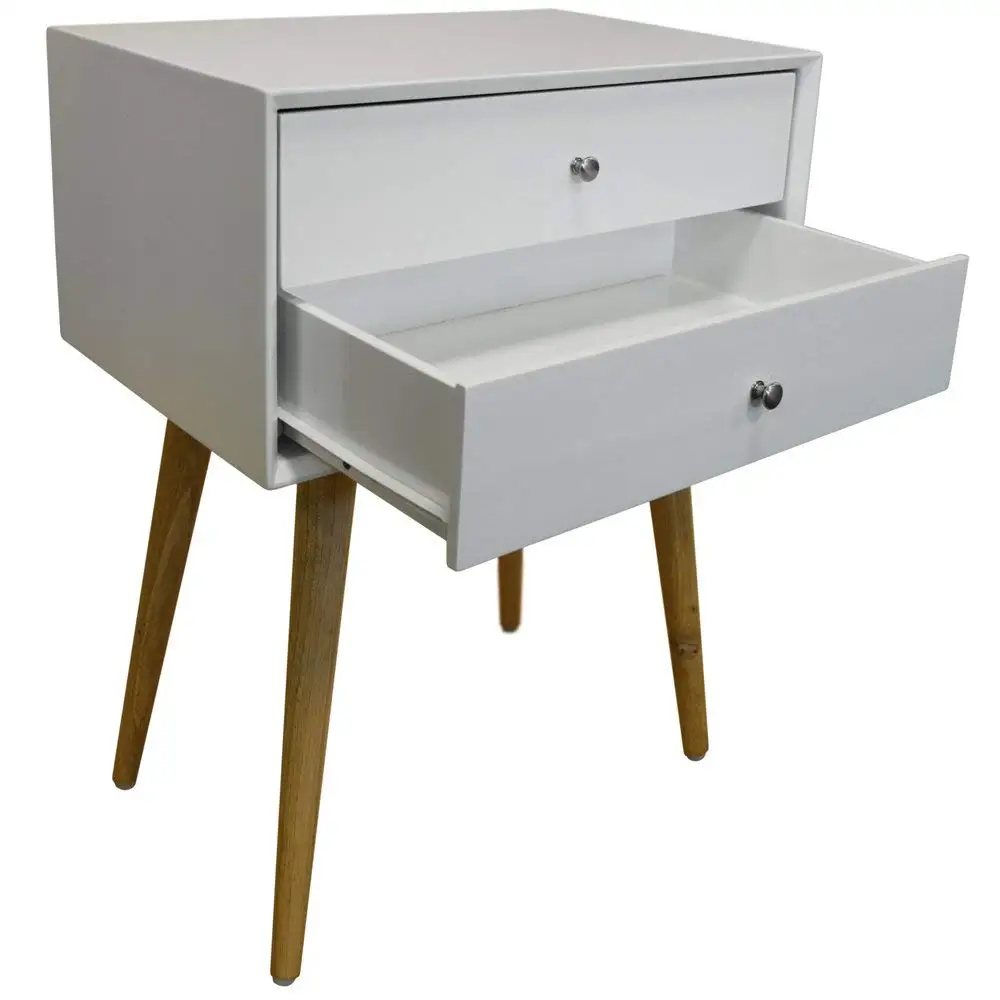 WYJ-112 High Gloss White Pine Solid Wood Side Table 2 Drawers Bedside Table