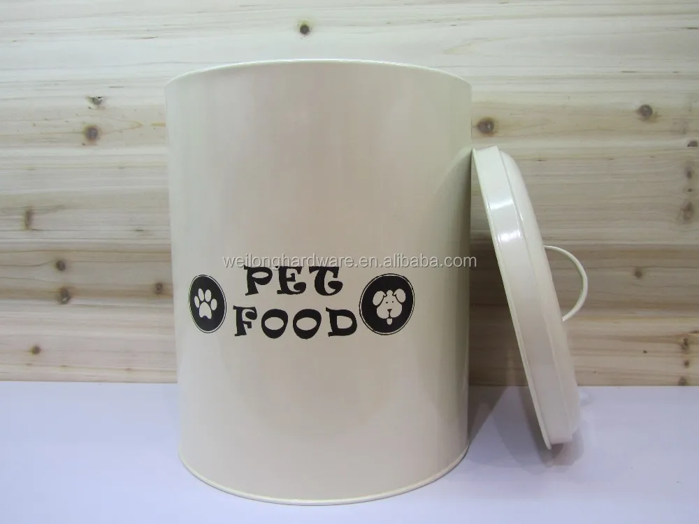 Round Shaped Metal Pet Food Container With Colorful Coating For Storage