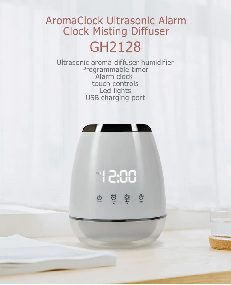 2017 best price ultrasonic aromatherapy diffuser/Alarm Clock air humidifier with 1 year warranty