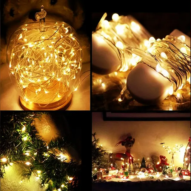 1/10pcs 2M 20LEDs Xmas String Fairy Lights Battery Operated Mini LED Copper Wire 