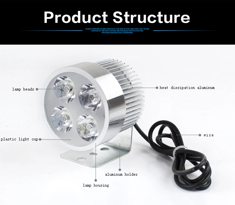 12W 6500K white light 800 lumen super bright led light for motorcycle
