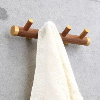 Katoot@ Waterproof Wooden Hooks Towel Storage Rack Door Bathroom Back Catch Hanger Bathroom Accessories Organizer (4 Hooks)