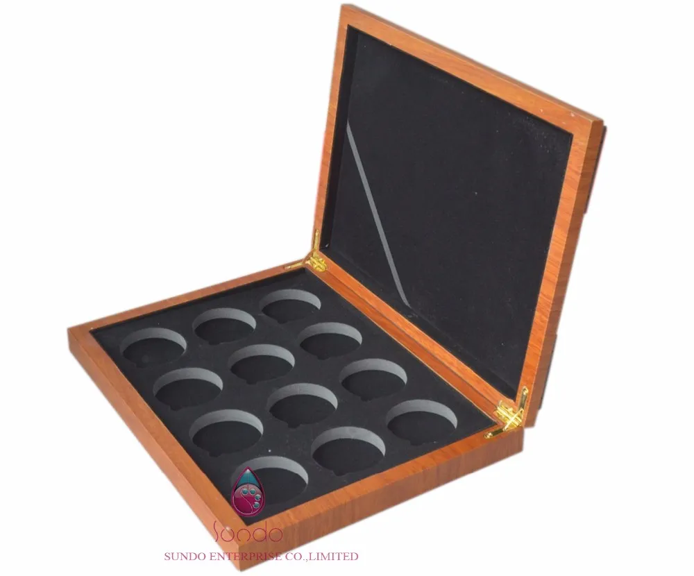 Wooden Presentation For 12 Gold Coins Mixed Black Coin Case Velvet