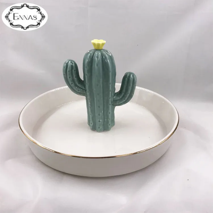 Custom Wholesale Ceramic Crafts Cactus Ceramic Jewelry Tray