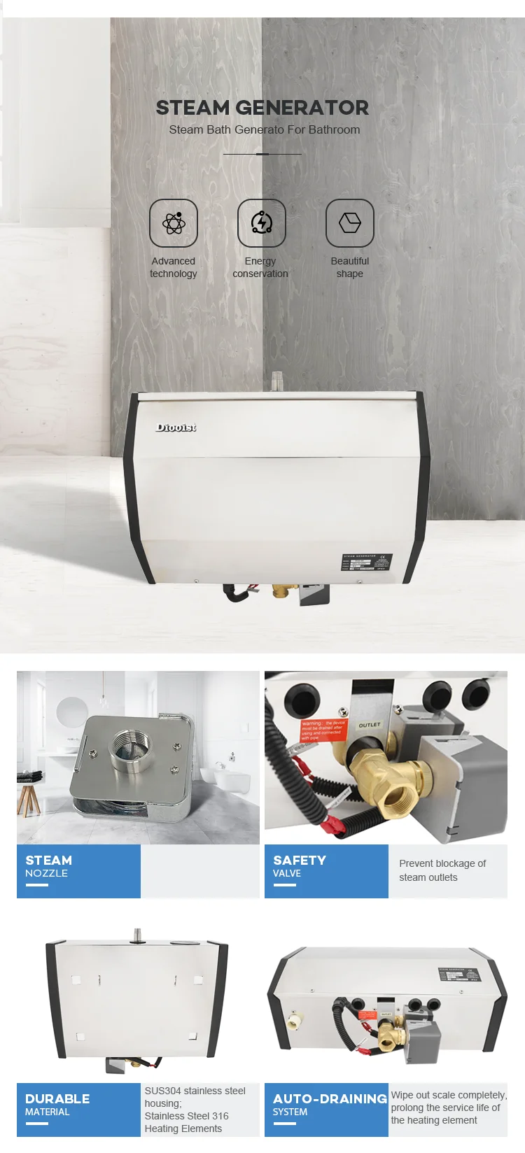 6Kw Self-Draining Steam Bath Generator With Waterproof Programmable Controls