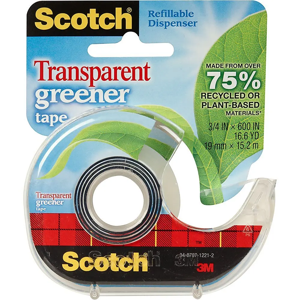Wholesale CASE of 25 - 3M Scotch Transparent Greener Tape w/ Dispenser-Eco-Friendly Tape, Refillable Disp, 3/4"x600", Clear
