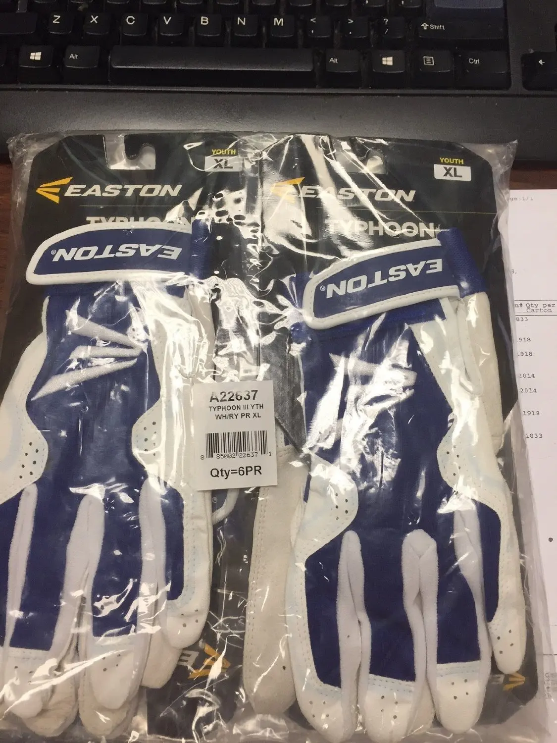 Easton Typhoon III Batting Gloves Baseball/Softball White/Royal 6 Pack(pair)