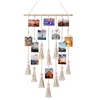 Home Decor Hanging Photo Display Macrame Wall Hanging Pictures Organizer with 25 Wood Clips