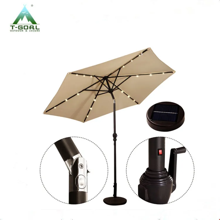 2.7M Garden Solar Parasol Umbrella Sun Rain Shelter Steel Pole with Tilt /& Crank