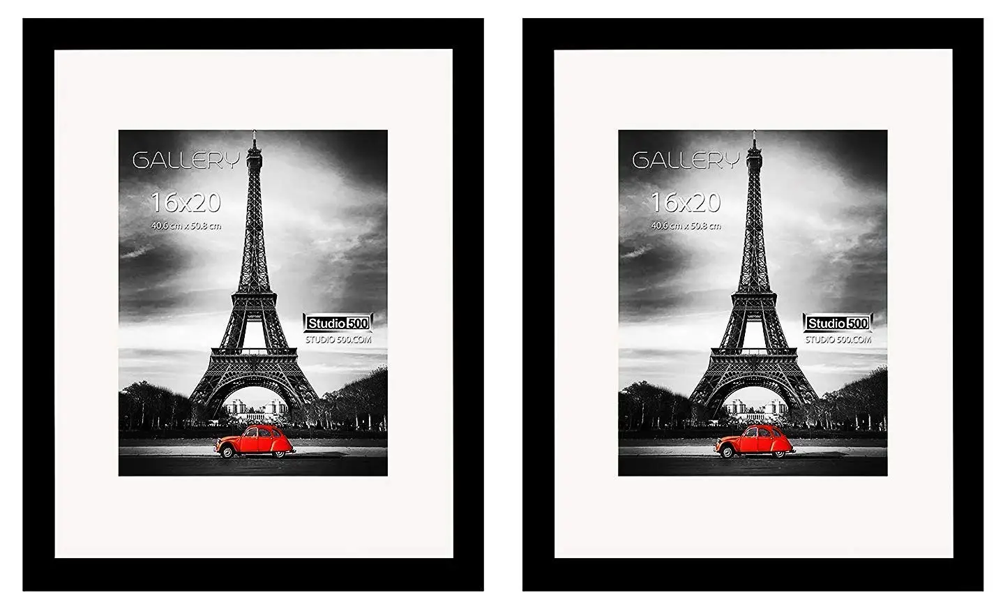 Studio 500-2 Pack Set of 16 by 20-inches 100% Real Wood Photo Frames, 100% Tempered Glass, Frames Come with 1pc White Core Beveled Mat, Matte Board for 11x14 Picture Opening, Comes in 2 Colors (Black)