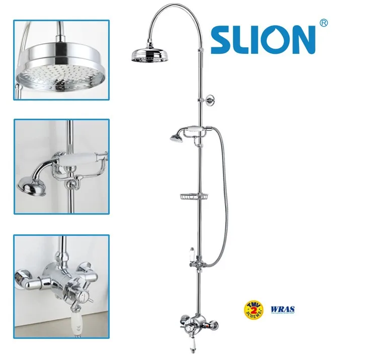 High Quality brass classical style thermostatic exposed valve with rain shower 8" showerhead finished with chrome shower