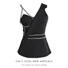 women short vest one shoulder design and stud decoration